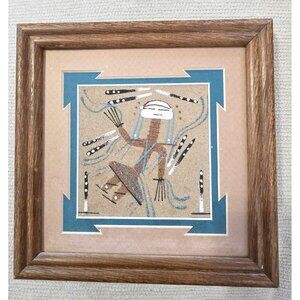 Native American Navajo Sand Painting By Ira Foster With Wooden Frame 7"x7"